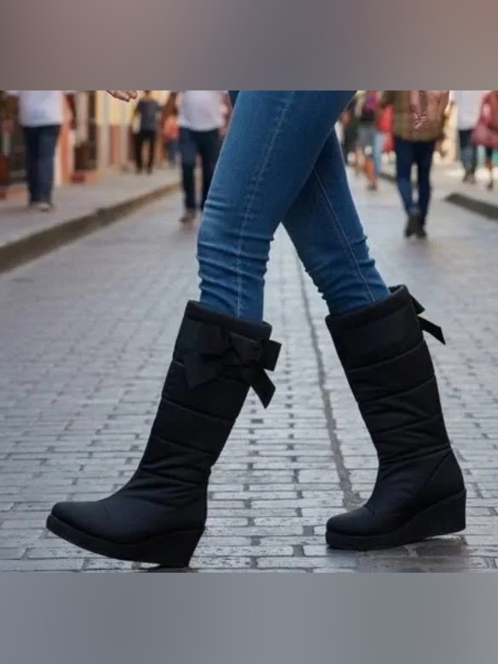 Kate Spade Cagney Black Nylon Quilted Bow Wedge Boots Women’s Size 10 w/ Box